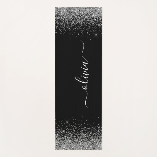 シルバーブラックグリッターガーリーモノグラムエクササイズ ヨガマット (正面)