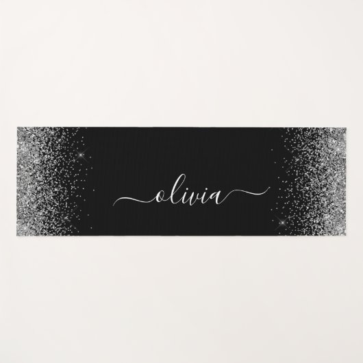 シルバーブラックグリッターガーリーモノグラムエクササイズ ヨガマット (正面(横))