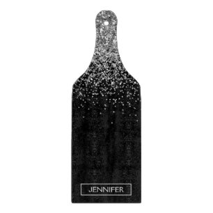 シルバーブラックグリッターガーリーモノグラム名 カッティングボード