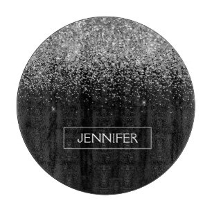 シルバーブラックグリッターガーリーモノグラム名 カッティングボード