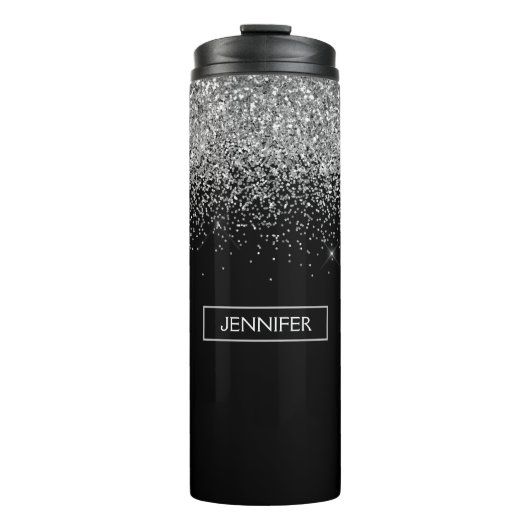 シルバーブラックグリッターガーリーモノグラム名 タンブラー (正面)