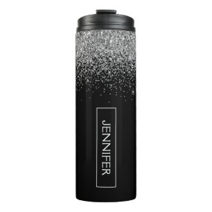 シルバーブラックグリッターガーリーモノグラム名 タンブラー