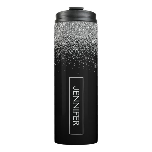 シルバーブラックグリッターガーリーモノグラム名 タンブラー (正面)