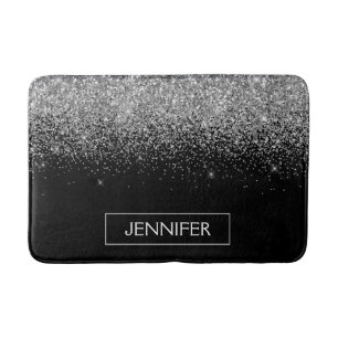 シルバーブラックグリッターガーリーモノグラム名 バスマット