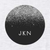 シルバーブラックグリッターシックモノグラム名 ラベル (デザイン1)
