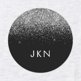 シルバーブラックグリッターシックモノグラム名 ラベル