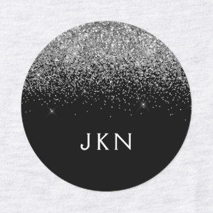 シルバーブラックグリッターシックモノグラム名 ラベル