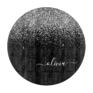 シルバーブラックグリッタースクリプトモノグラガーリーム名 カッティングボード