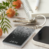 シルバーブラックグリッターモノグラムガーリー名イニシャル キーホルダー (正面右)