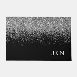 シルバーブラックグリッターモノグラムガーリー名イニシャル ドアマット