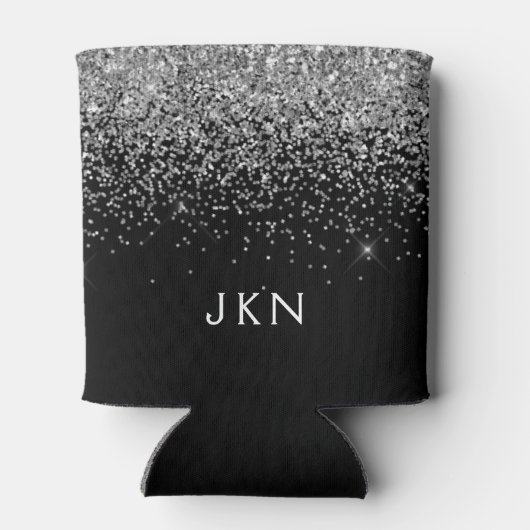 シルバーブラックグリッターモノグラムガーリー名イニシャル 缶クーラー (裏面)