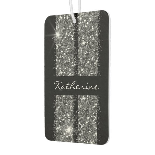 シルバーブラックグリッターレースストライプモノグラムの カーエアーフレッシュナー (左)