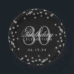 シルバーブラックグリッター紙吹雪30th Birthday ペーパープレート<br><div class="desc">30歳エレガント誕生日シルバーブラックフェイクグリッター紙吹雪デザイン。</div>