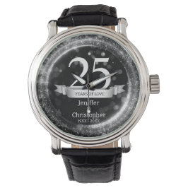 シルバーブラックグリッター結婚編集年記念 腕時計