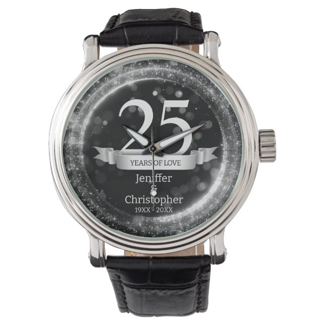 シルバーブラックグリッター結婚編集年記念 腕時計 (正面)