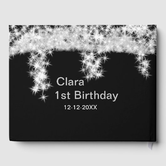 シルバーブラックグリッター追加の名前の誕生日の年t ゲストブック (裏面)