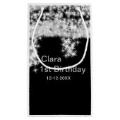 シルバーブラックグリッター追加の名前の誕生日の年t スモールペーパーバッグ (裏面)