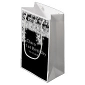 シルバーブラックグリッター追加の名前の誕生日の年t スモールペーパーバッグ (正面アングル)