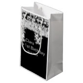 シルバーブラックグリッター追加の名前の誕生日の年t スモールペーパーバッグ (裏面アングル)