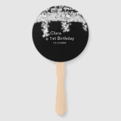 シルバーブラックグリッター追加の名前の誕生日の年t ハンドファン (裏面)