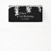シルバーブラックグリッター追加の名前の誕生日の年t 横断幕 (インサイチュ)