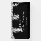 シルバーブラックグリッター追加の名前の誕生日の年t 横断幕 (縦)