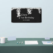 シルバーブラックグリッター追加の名前の誕生日の年t 横断幕 (トレードショー)