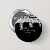 シルバーブラックグリッター追加の名前の誕生日の年t 缶バッジ (正面&裏面)