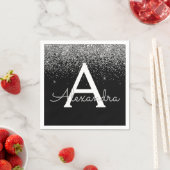 シルバーブラックグリッター&スパークルモノグラム誕生日 スタンダードカクテルナプキン (インサイチュ)
