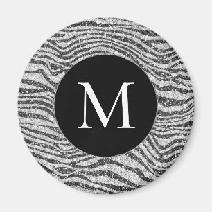 シルバーブラックグリッツゼブラグリッターモノグラム マグネット