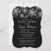 シルバーブラックジュエルシルバースノーフレークブライダルシャワー 招待状 (正面)