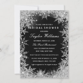 シルバーブラックジュエルスノーフレークブライダルシャワー 招待状