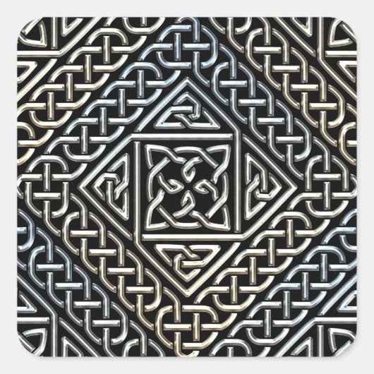 シルバーブラックスクエアシェイプセルト結び糸細工パターン スクエアシール (正面)