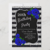 シルバーブラックストライプグリッター深いブルーバラ 招待状 (正面)