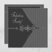 シルバーブラックストライプ女性40th誕生日パーティー 招待状 (正面/裏面)