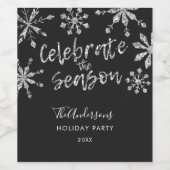 シルバーブラックスノーフレーククリスマスパーティー ワインラベル (シングルラベル)