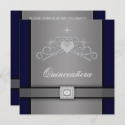 シルバーブラックダイアモンドハートティアラキンセアニェラ 招待状 (正面/裏面)