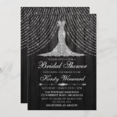 シルバーブラックダイヤモンドカーテンドレスブライダルシャワー 招待状 (正面/裏面)