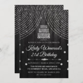 シルバーブラックダイヤモンドケーキ誕生パーティー 招待状 (正面/裏面)