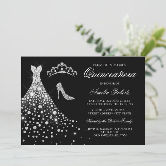 シルバーブラックダイヤモンドドレスティアラキンセアニェラ 招待状 (スタンド正面)