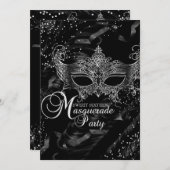 シルバーブラックダイヤモンドマスクマスカレードスウィート16 招待状 (正面/裏面)