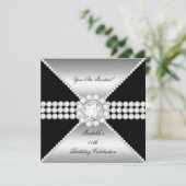 シルバーブラックダイヤモンド洗練された誕生日パーティー 招待状 (スタンド正面)