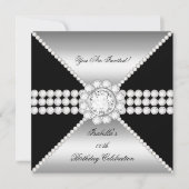 シルバーブラックダイヤモンド洗練された誕生日パーティー 招待状 (正面)