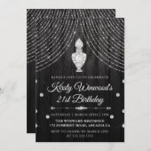 シルバーブラックダイヤモンド香料ボトル誕生日 招待状 (正面/裏面)