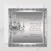 シルバーブラックダマスクシャンデリア誕生日パーティー 招待状 (裏面)