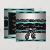 シルバーブラックテールブルースウィート16バースデーパーティー 招待状 (正面/裏面)