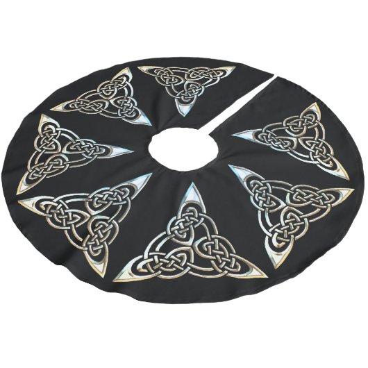 シルバーブラックトライアングルらせん状ケルト結び目模様デザイン ブラッシュドポリエステルツリースカート (アングル)