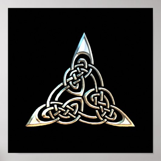 シルバーブラックトライアングルらせん状ケルト結び目模様デザイン ポスター (正面)
