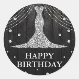 シルバーブラックドレスボトルハッピーバースデー ラウンドシール