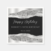 シルバーブラックハッピーバースデー紙ナプキン スタンダードカクテルナプキン (正面)